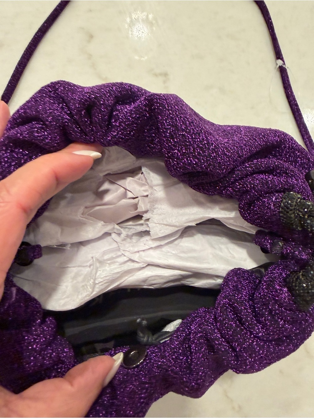 Rebecca minkoff Purple Glitter Drawstring Shoulder Bag!! New! - Picture 5 of 7